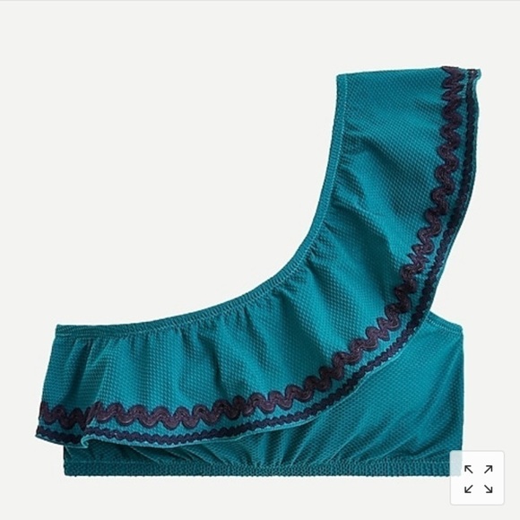 J. Crew One Shoulder Bikini Top Rickrack J1805 Green XS Swimsuit - Picture 4 of 5